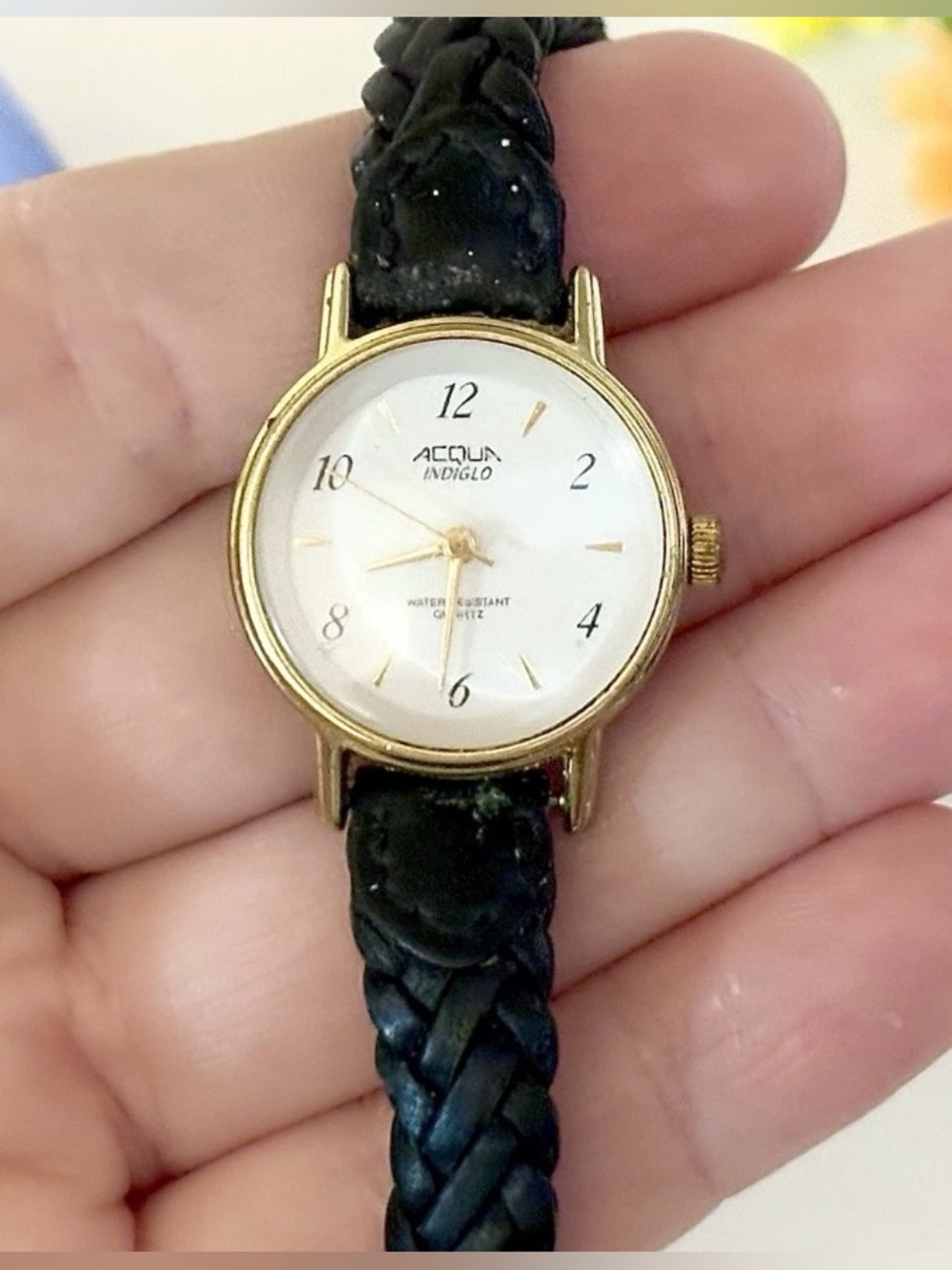 Vintage Classic Acqua by Timex Indiglo Ladies Watch Black Braided Leather Strap